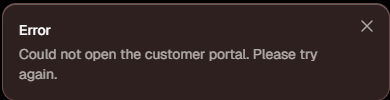 Svaria app error: Could not open the customer portal